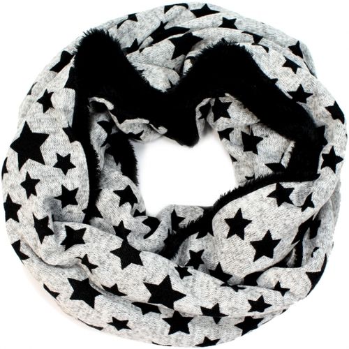 gefütterter Loop Schal mit Sternen grau schwarz