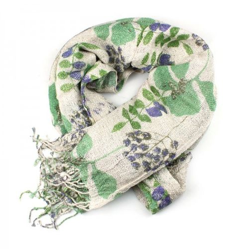 breiter Schal mit Blätteraufdruck beige/grün