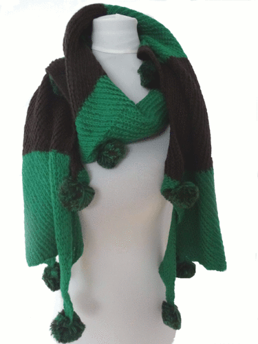 ausgefallener Schal mit Bommeln grün/braun
