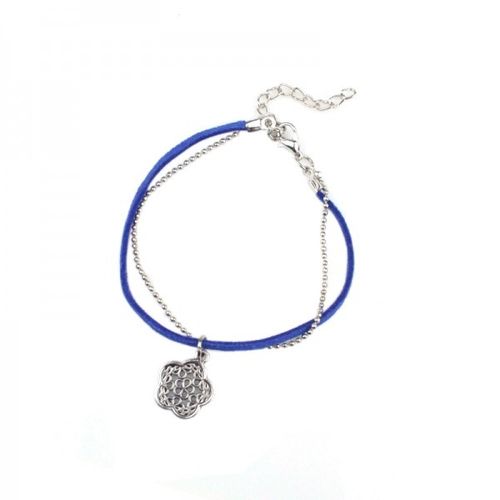zweireihiges Armband mit Blumenanhänger silber/dunkelblau