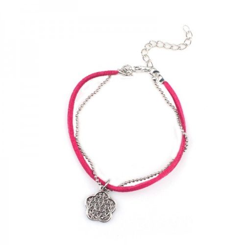 zweireihiges Armband mit Blumenanhänger silber/pink